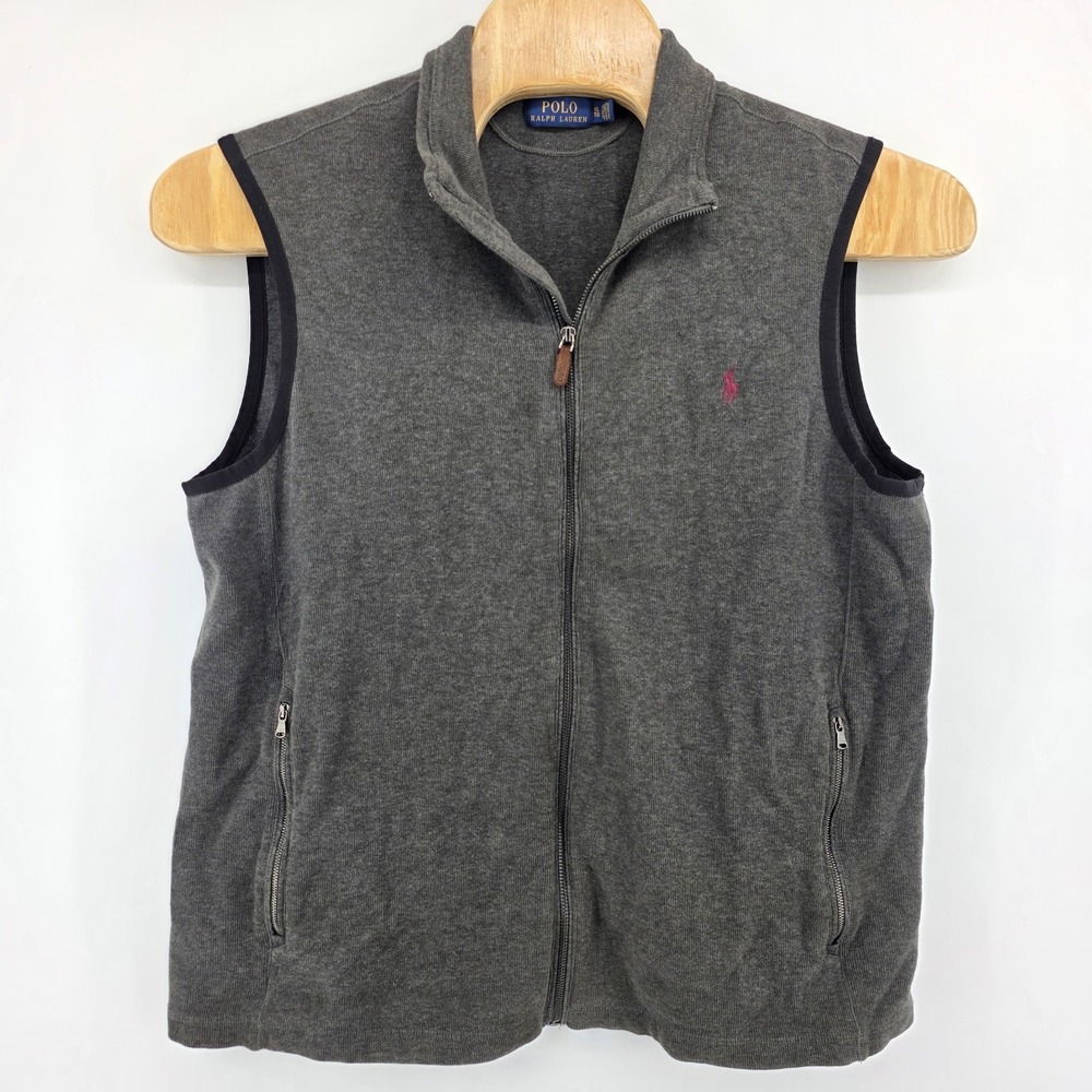 Polo Ralph Lauren Vest Mens‎ XL Gray Full Zip Cotton Sleeveless Layering Sweater